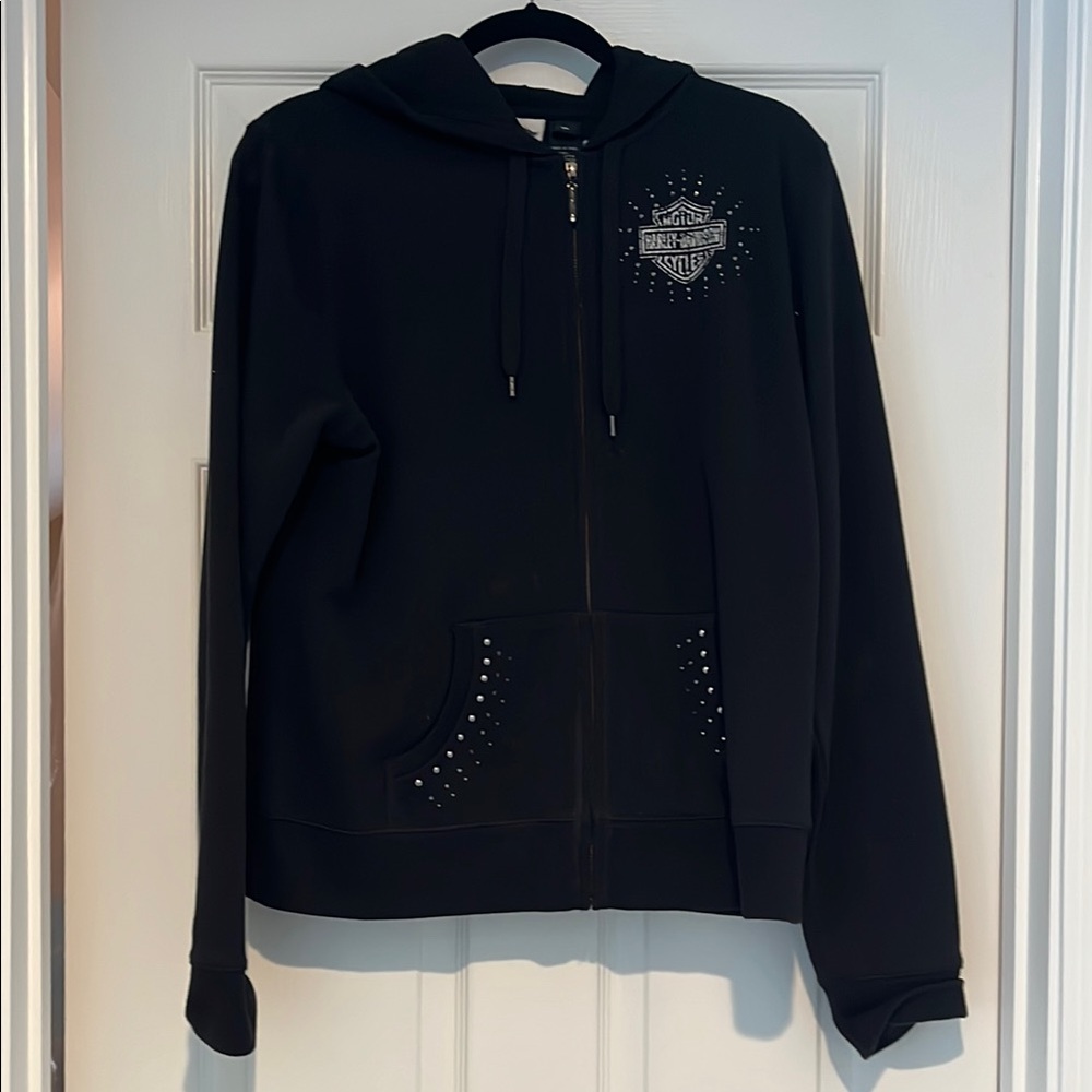 Harley-Davidson Black Zip-Up Hoodie with Stud Accents